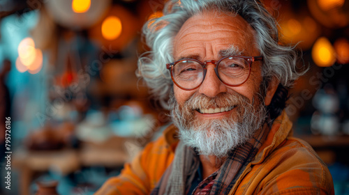 Smiling Man With Beard and Glasses. Generative AI