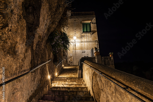 a suggestive external staircase leads to a house in Atrani, on the Amalfi Coast photo
