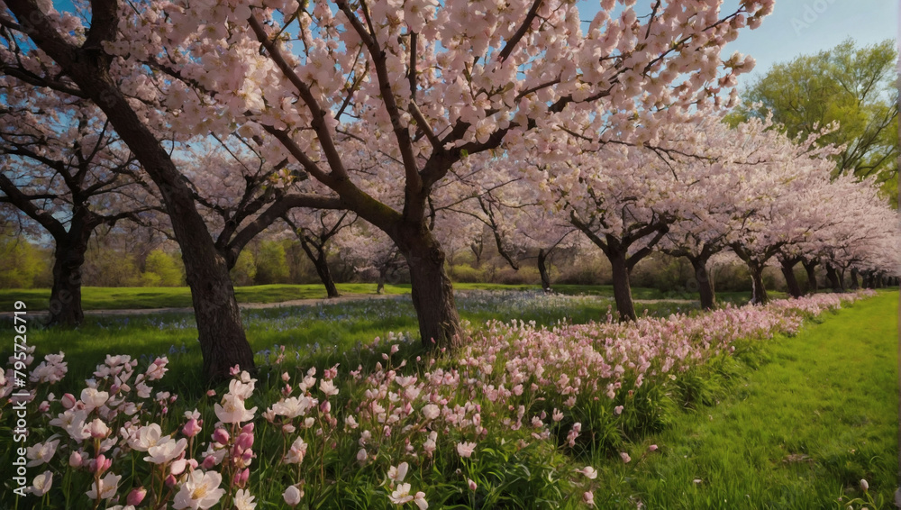 Blossom Bliss, A Landscape Bursting with Vibrant Blooms and Blossoms in Spring.