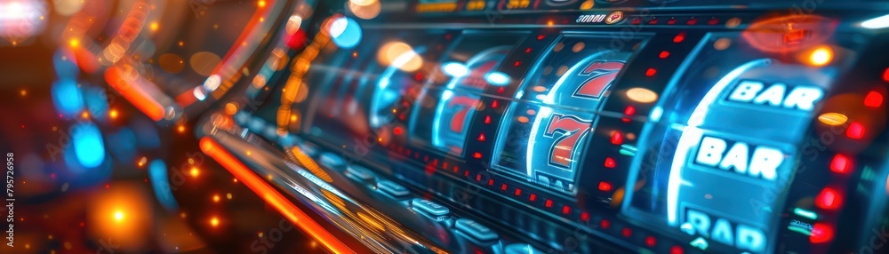 Close-up view of a digital slot machine at a casino, showing the interface of a progressive jackpot game with increasing prize amounts Close-up view of a digital slot machine at a casino, showing the interface of a progressive jackpot game with increasing prize amounts