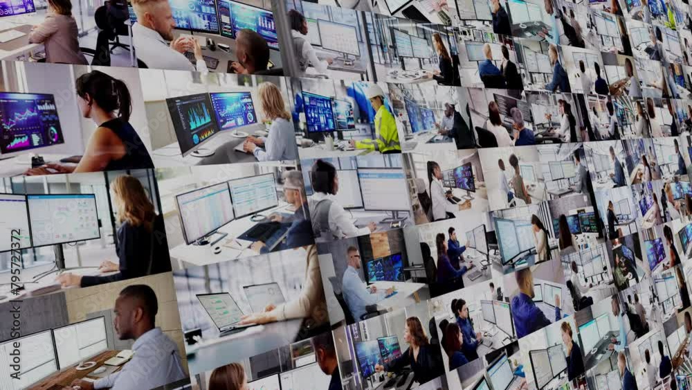 Business People Using Multiple Monitors To Work