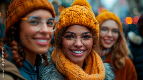 Group of Women Wearing Winter Hats and Scarves. Generative AI