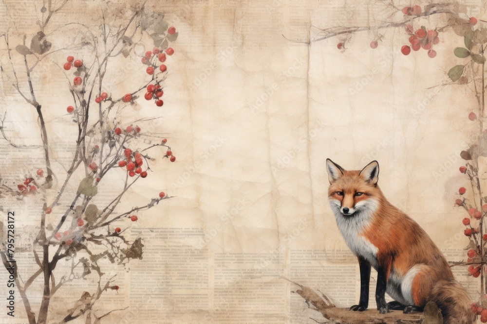 Naklejka premium Red fox ephemera border backgrounds wildlife animal.