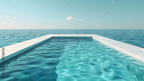 An illustration of a single minimalist diving board over an empty pool photo