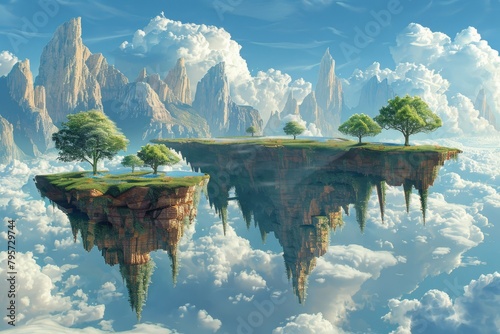 Surreal landscape with floating islands photo