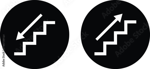 Stairs up and down icon set in trendy style isolated on white background . Stairs up and stairs down icons .  Vector illustration