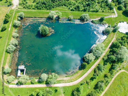 Aerial view of retention tank Ricanka by Uhrineves, Prague, Czech republic