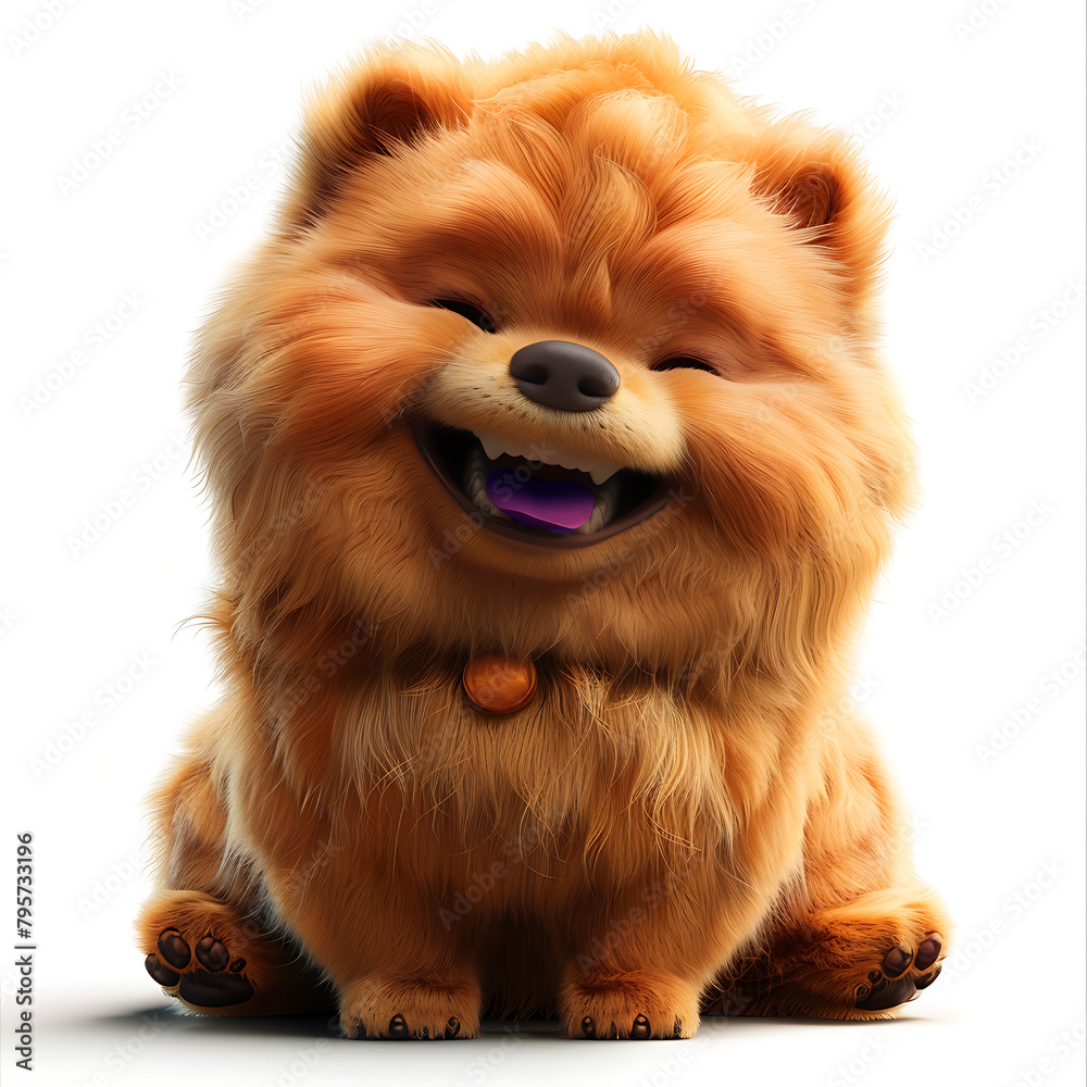 Сhow chow dog, funny cute dog 3d illustration on white, unusual avatar, cheerful pet