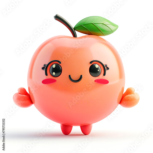 funny cute peach with hands and eyes, 3d illustration on a white background, for advertising and design of fruit jam and dishes