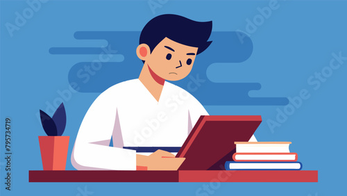With just days until the test a student stays after class diligently studying the history and philosophy of their martial art determined to