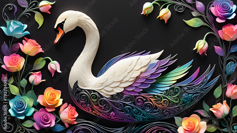 White swan on a black background White swan on a black background