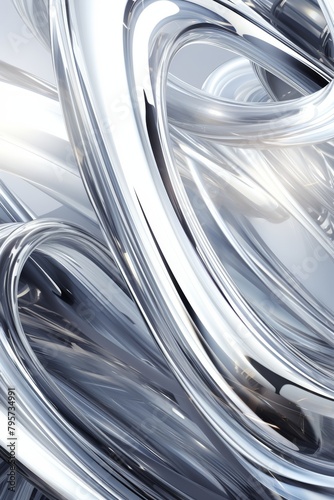 Abstract geometric silver background with glass spiral tubes, flow clear fluid with dispersion and refraction effect, crystal composition of flexible twisted pipes, modern 3d wallpaper, design element © Sergey