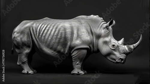   A single black-and-white image of a rhinoceros © Anna