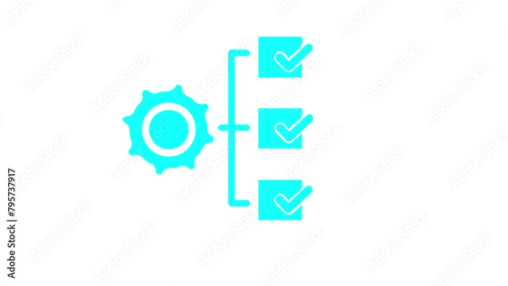 Project management line animation. Check list with rotating gears ...