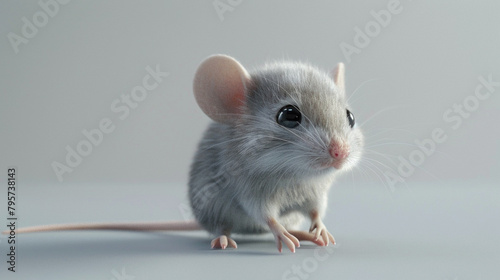 3d render grey color cute mouse standing isolated background