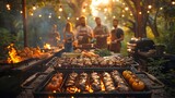 A social media post inviting friends to a backyard barbecue party with the promise of delicious food and fun games