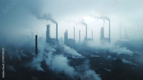 Remote sensor network monitors toxin levels in industrial planet factories in fog. Concept Remote Sensing, Industrial Pollution, Toxin Monitoring, Environmental Monitoring, Sensor Networks