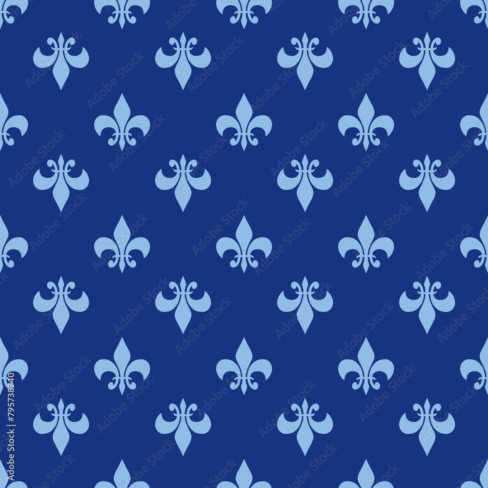 fleur-de-lis royal, luxury seamless pattern background. Ornament with symbol blue fleur-de-lis illustration