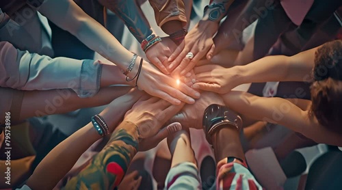 group of people with united hands towards success photo