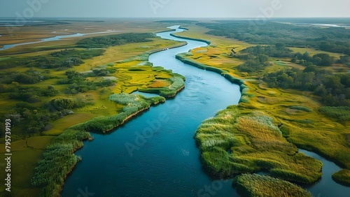 The River's Vital Role in Connecting Habitats and Supporting Diverse Ecosystems. Concept Importance of Rivers, Ecosystem Diversity, Coexisting Habitats, Flora and Fauna Connections © Ян Заболотний
