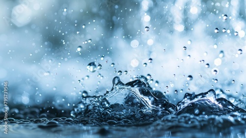 Close-up water splash on blue backdrop