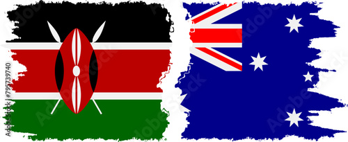 Australia and Kenya grunge flags connection vector