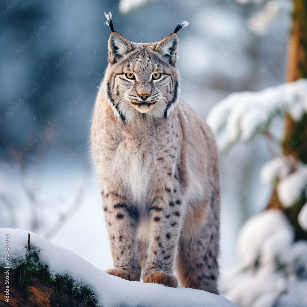 Fototapeta premium A stunning illustration of a majestic lynx, capturing the beauty and strength of this wild feline. Image made by artificial intelligence. 
