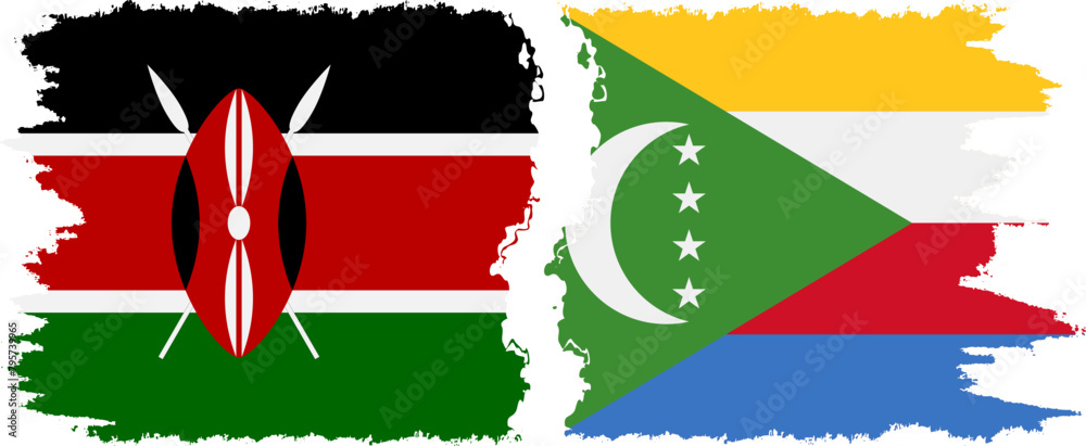 Comoros and Kenya grunge flags connection vector