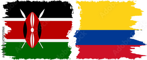 Colombia and Kenya grunge flags connection vector