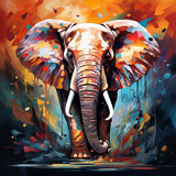 Illustration of an elephant in a colorful setting. Image produced by artificial intelligence.	
