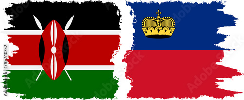Liechtenstein and Kenya grunge flags connection vector