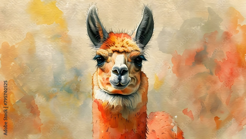 Fototapeta premium Watercolor Llama Design for Various Products and Projects. Concept Llama Illustration, Watercolor Art, Product Design, Creative Projects, Alpaca Theme