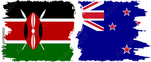 New Zealand and Kenya grunge flags connection vector