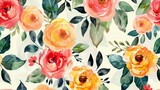 A seamless watercolor pattern of flowers and leaves, delicately designed for textiles and wallpapers