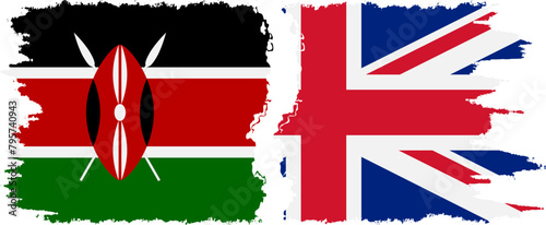 UK and Kenya grunge flags connection vector