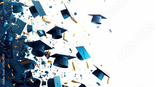 Flaying graduate hat on white background.