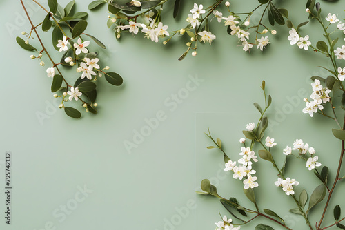 Wallpaper Mural Stylish elegant flat lay olive green floristic greeting invitation post card with copy space mockup. Torontodigital.ca