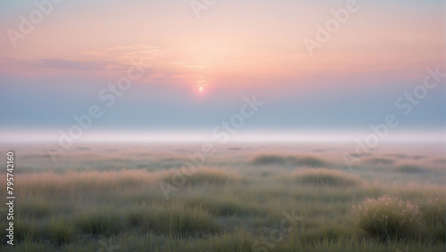 Pastel Prairie Fog  Landscape with Fog in Pastel Peach Tones  Softening the Expanse of a Prairie.