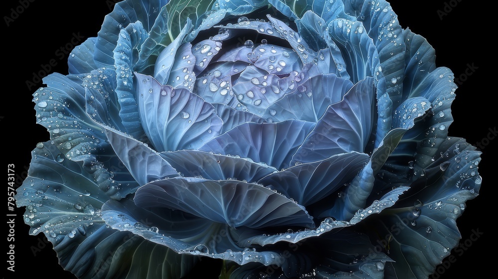 Fototapeta premium Close-up of a blue flower with water drops on its petals and in the center