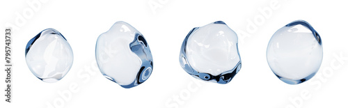 Set of bubbles. 3D Soap bubble floating on transparent background. Soap transparent balloon. 3D Rendering. Render of transparent glass circle liquid object, soap water bubble with reflection. PNG