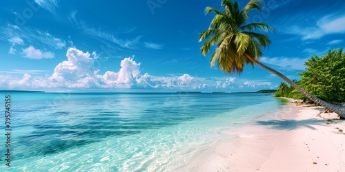Tropical Paradise  A Secluded Beach with a Leaning Palm Tree