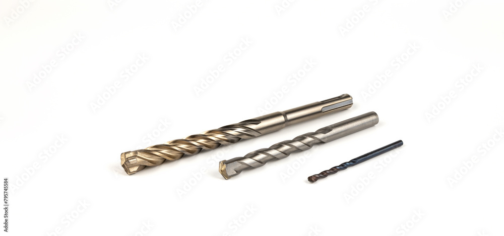 Set of drills for concrete, drills of different sizes. The concept of repair work. Set of drills for concrete, drills of different sizes. The concept of repair work.