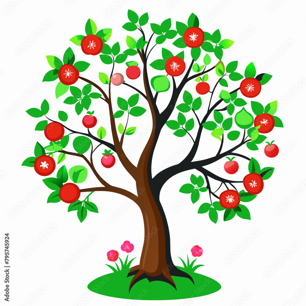 A apple tree, with flowers, full body, white background