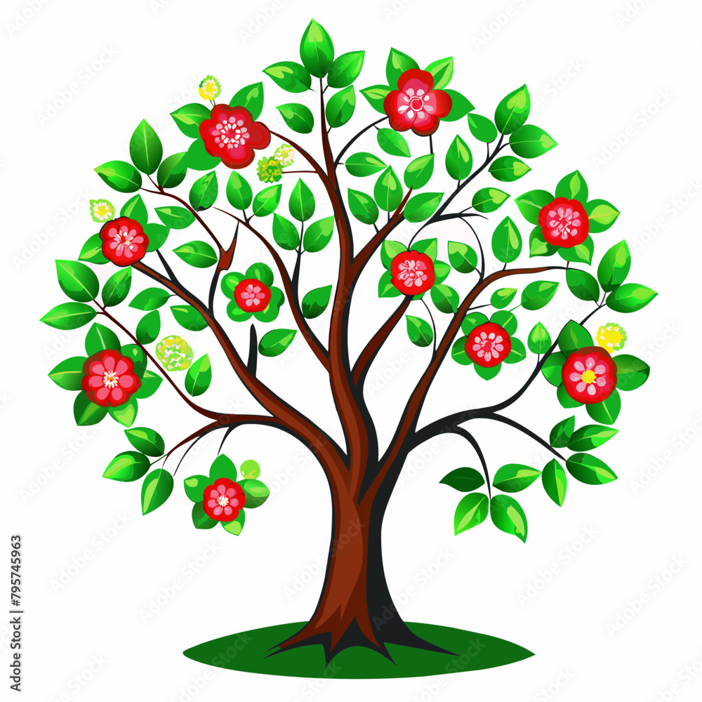 A apple tree, with flowers, full body, white background A apple tree, with flowers, full body, white background
