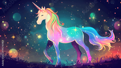 Abstract unicorn on sky background, kids books illustration 