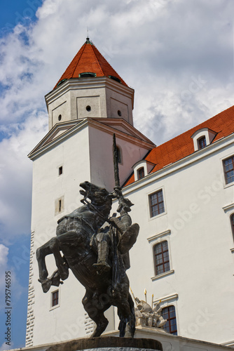 The horseback soldier looking up at the castle tower, Bratislava, Slovakia