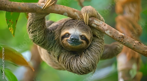 sloth animal on tree branch photo