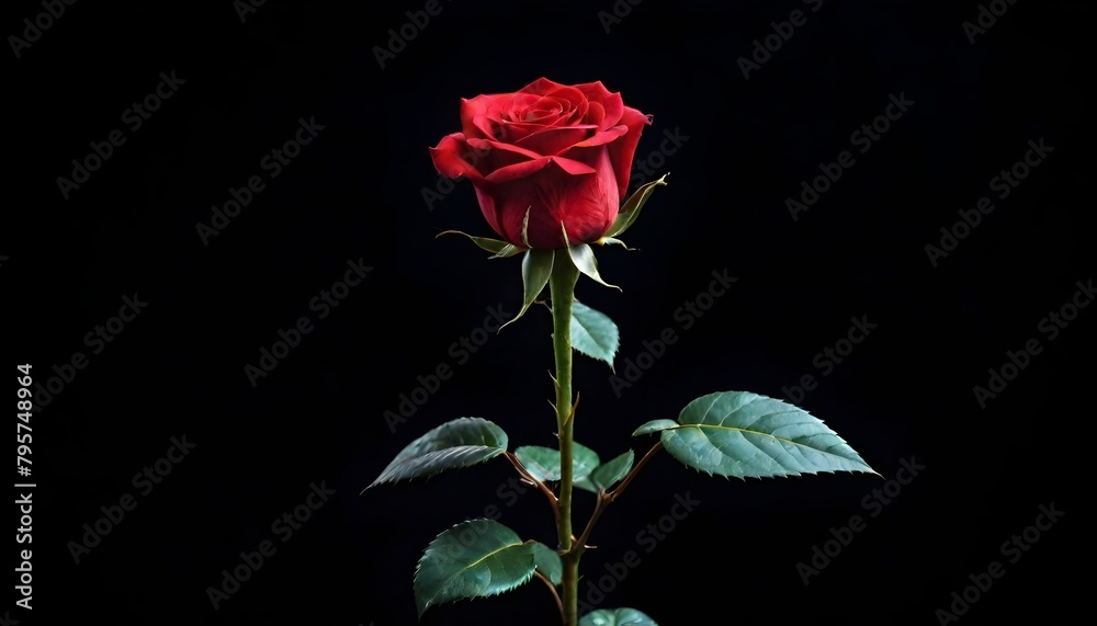 Single deep scarlet red rose macro close-up on dark black background Single deep scarlet red rose macro close-up on dark black background