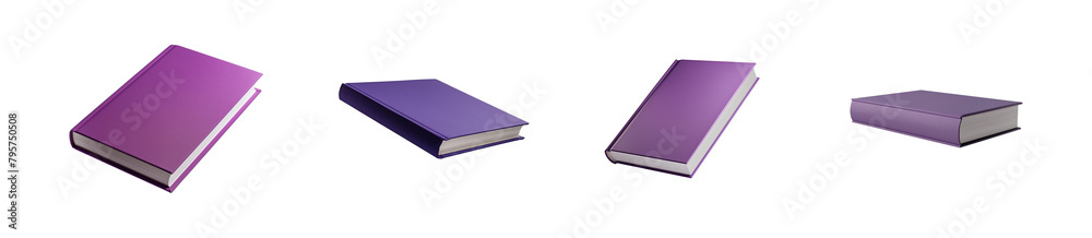 Purple book Mockup set in various angles. Floating empty blank book collection. Isolated transparent PNG background. Purple book Mockup set in various angles. Floating empty blank book collection. Isolated transparent PNG background.