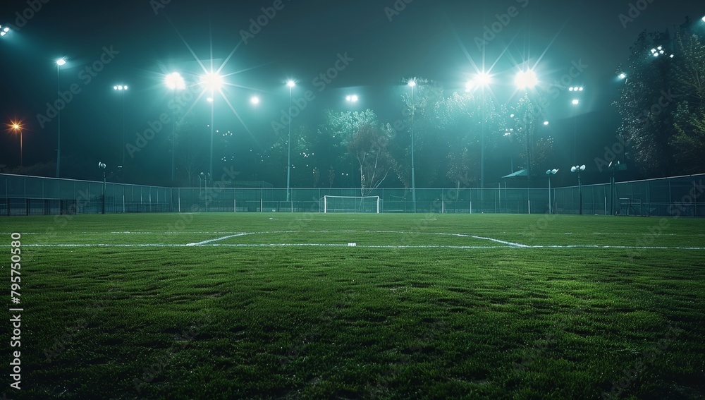 a soccer field with lights and grass in the middle of it at night time a soccer field with lights and grass in the middle of it at night time